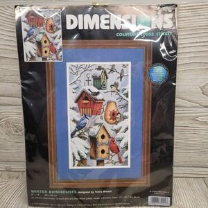 Dimensions Counted Cross Stitch Kit Winter Birdhouses‎ 35004 Bird Cardinal 8x14